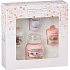 Yankee Candle Everyday Cherry Blossom - Duftkerze mit Kirschblüten Classic Small Glass 104 g + weiche Decke - weiche Decke + süße Nothings - süße Nothings + sonnengetränkte Aprikosenrose - gestickte Aprikosenrose Votivkerze 3 x 49 g, Geschenkset
