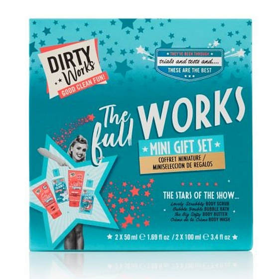 Dirty Works The Full Works Badeschaum 100 ml + Duschgel 100 ml + Körperpeeling 50 ml + Körperlotion 50 ml, Kosmetikset