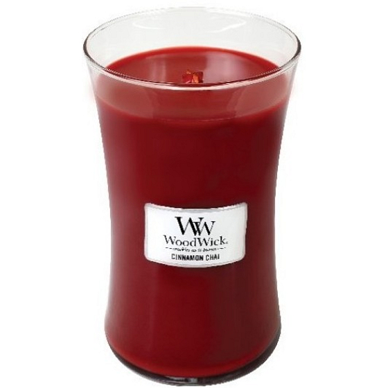 WoodWick Cinnamon Chai - Zimt- und Vanille-Duftkerze mit Holzdocht und Deckelglas groß 609 g