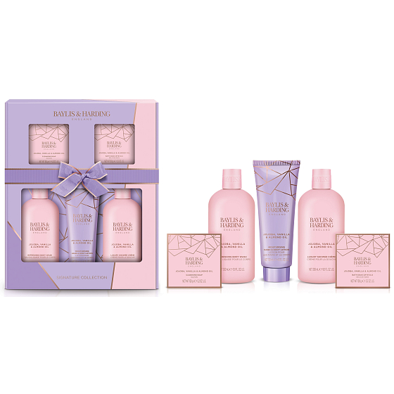 Baylis & Harding Jojoba und Vanille Duschgel 300 ml + Duschcreme 300 ml + Körperlotion 130 ml + feste Seife 150 g + Badekristalle 100 g, Kosmetikset für Frauen