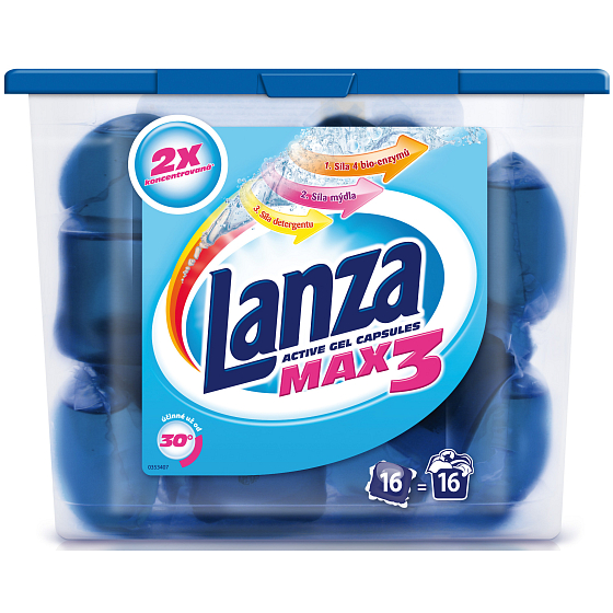 Lanza Max3 Normale Gelkapseln zum Waschen weißer Kleidung 16 Stück x 30 ml (506 g)