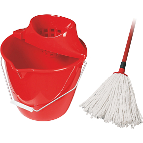 Spokar Mop Set, Baumwollmopp einschließlich Eimer und Wringer, rot