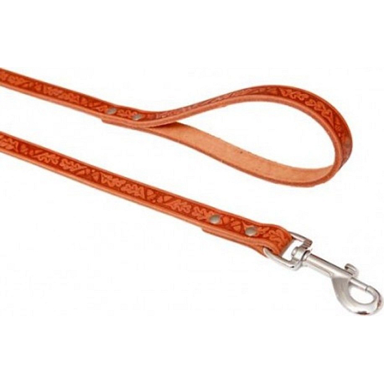 B&F Kožené vodítko přepínací Grazl vzor žaludový list barva cognac 1,6 x 120 cm