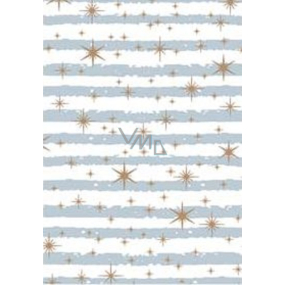 Ditipo Geschenkpapier 70 x 200 cm Weiß blau-graue Streifen und goldene Sterne