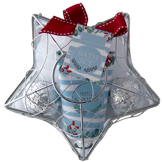 Salsa Collection Berry & Sage Bodylotion 50 ml + funkelnder Badeball 2 x 40 g + Badetuch, Kosmetikset im silbernen Metallstern