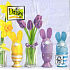 Nekupto Papierservietten 3 Schichten 33 x 33 cm 20 Stück Ostern lila Tulpen und Hasen