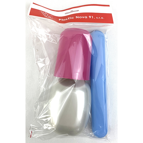 Plastic Nova Toiletry Bag Set - Reise-Toiletten-Set Rosa, Becher, Zahnbürste und Seifenkoffer 3 Stück