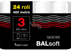 BALsoft 3-lagiger Toilettenpapier, 24 Rollen, 20 m Rolle