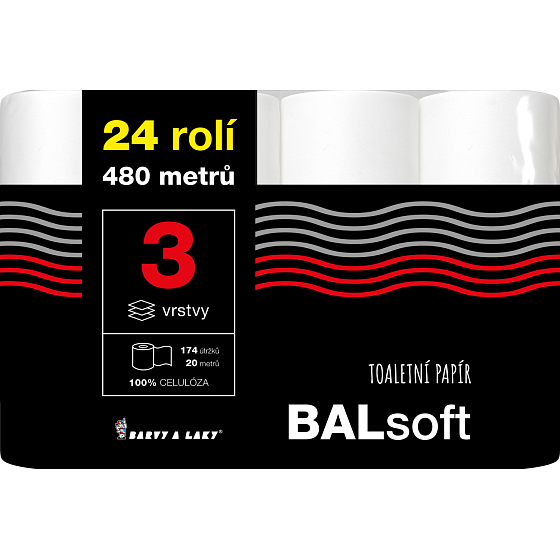 BALsoft 3-lagiger Toilettenpapier, 24 Rollen, 20 m Rolle