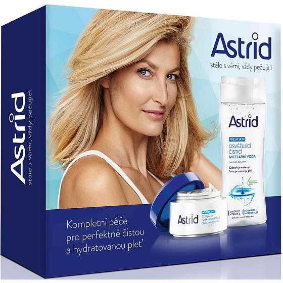 Astrid Moisture Time Protective Feuchtigkeitsspendende Tages- und Nachtcreme 50 ml + Frische Haut Erfrischendes reinigendes Mizellenwasser 200 ml, Kosmetikset