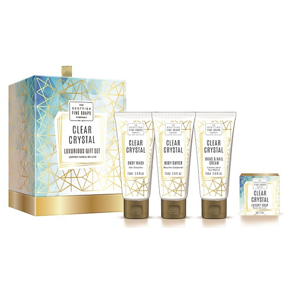 Scottish Fine Soaps Klare Kristallkörperbutter 75 ml + Hand- und Nagelcreme 75 ml + Reinigungsgel 75 ml + milde Seife 40 g, Kosmetikset