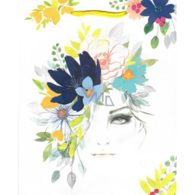 Ditipo Geschenk Papiertüte 18 x 23 x 10 cm weißes weibliches Gesicht mit Blumen