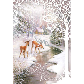 Ditipo Spielkarte Weiße Weihnachten zwei Hirsche Karel Svoboda Drei Nüsse 224 x 157 mm
