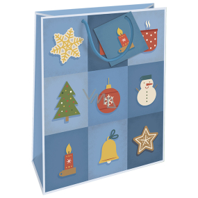 Nekupto Geschenk Papiertüte 32,5 x 26 x 13 cm Weihnachtsblau mit Weihnachtsmotiven WBL 1952 40