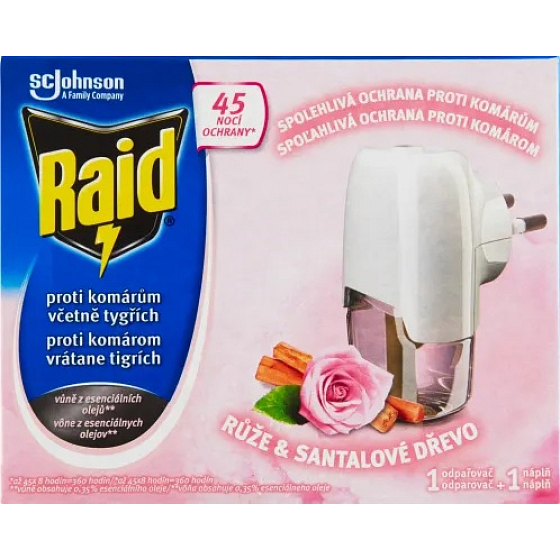 Raid Rose und Sandelholz elektrischer Zerstäuber mit flüssiger Nachfüllung gegen Mücken 45 Nächte 27 ml