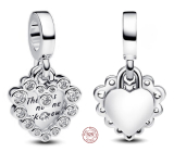 Charm Sterlingové stříbro 925 Dvojitý visací přívěsek s třpytivým srdcem, přívěsek na náramek láska