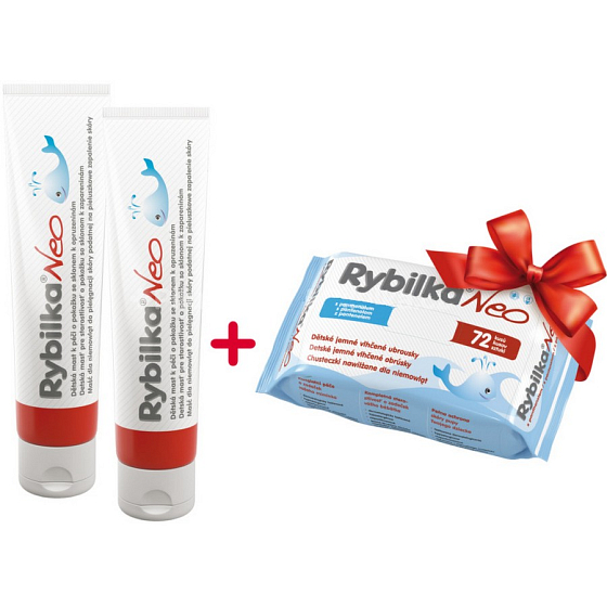 Herbacos Rybilka Neo Hautpflegesalbe 2 x 100 ml + Feuchttücher für Kinder 72-teilig, Kosmetikset
