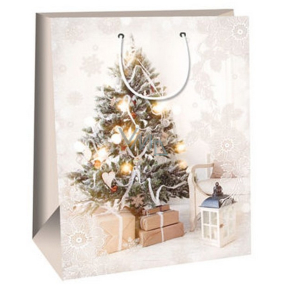 Ditipo Geschenk Papiertüte 32,4 x 10,2 x 44,5 cm beige Weihnachtsbaum, Spitze