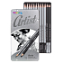 Colorino Artist Zeichenset mit Graphitstiften und Kohle, rund, 10 Stifte und weiche und harte Kohle, Metallbox