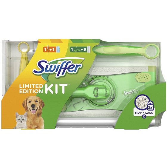 Swiffer 2in1 Kit Mopp + Ersatzstaubtuch für Boden 8 Stück + kleiner Stiel + Staubtuch 1 Stück, Set