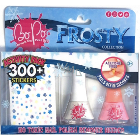 Bo-Po Frosty Nagellack Schale weiß 2,5 ml + Nagellack Schale orange 2,5 ml + Nagelsticker, Kosmetikset für Kinder