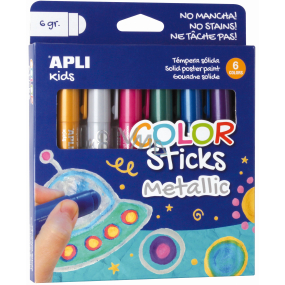 Apli Color Sticks trockene Metallic-Temperafarben 6 x 6 g, Set