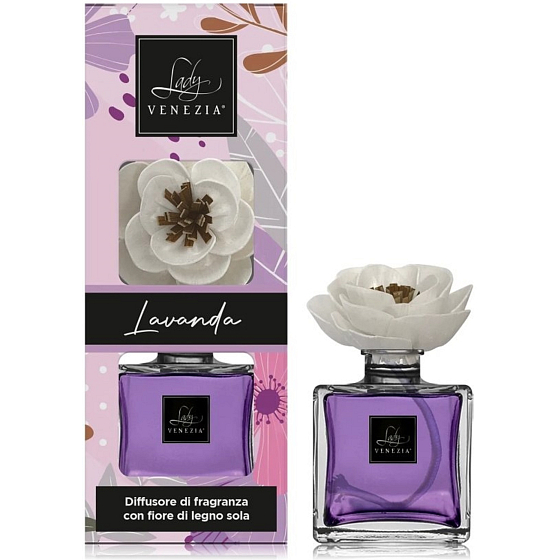 Lady Venezia Dream Lavender - Lavendel Aroma Diffusor mit Blume für die allmähliche Freisetzung von Duft 100 ml