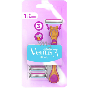 Gillette Venus Simply 3 Rasierer mit Feuchtigkeitsstreifen + 4 Ersatzköpfe für Frauen