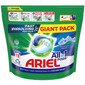 Ariel All in 1 Pods Mountain Spring Gelkapseln zum Waschen von Weiß- und Buntwäsche 72 Stück