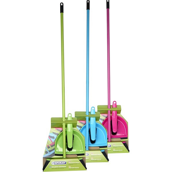 Spokar Reinigungsset Handfeger + Kehrschaufel + Besen + Metallstiel 120 cm verschiedene Farben 1 Set