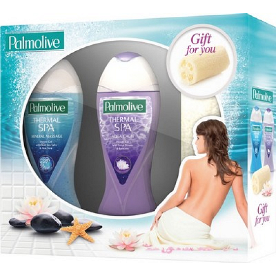 Palmolive Spa Erlebnis Duschgel 250 ml + Duschgel 250 ml + Waschschwamm, Kosmetikset