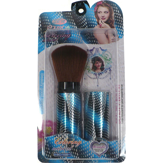 EBM Exmon Kosmetikpinsel mit synthetischen Borsten für Puder blau-schwarz-silber einziehbar 11,5 cm