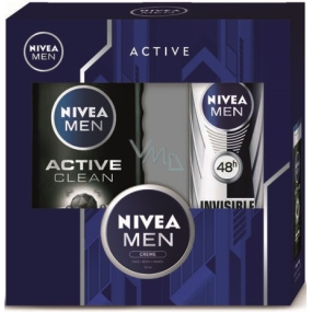 Nivea Men Active Clean 250 ml Duschgel + Antitranspirant-Spray Black & White Power 150 ml + Männercreme 30 ml, Kosmetikset