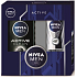 Nivea Men Active Clean 250 ml Duschgel + Antitranspirant-Spray Black & White Power 150 ml + Männercreme 30 ml, Kosmetikset