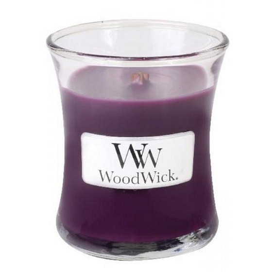 WoodWick Spiced Blackberry - Würzige Brombeerduftkerze mit Holzdocht und Deckelglas klein 85 g