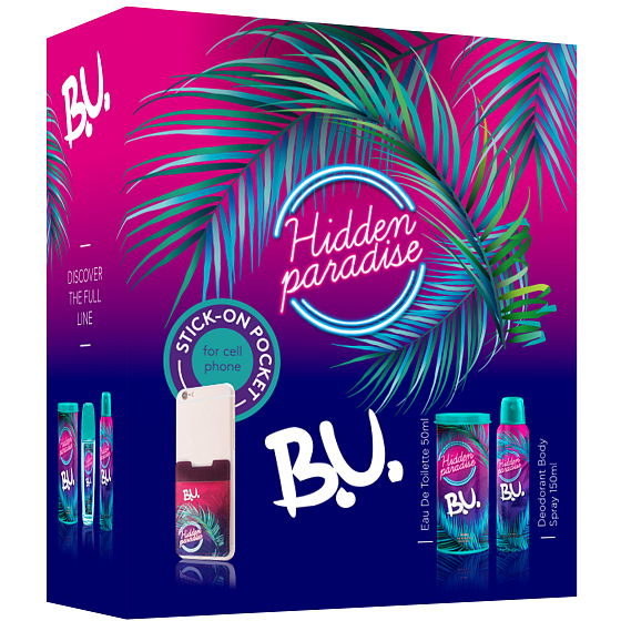 BU Hidden Paradise Eau de Toilette für Frauen 50 ml + Deodorant Spray 150 ml + Handy-Aufkleber, Geschenkset