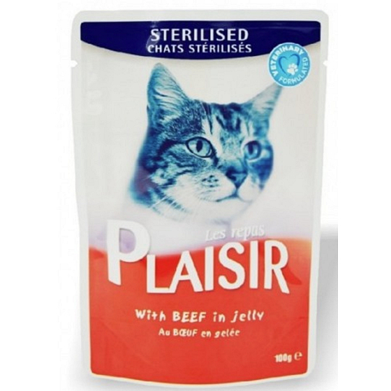 Plaisir Katzenrindfleisch in Gelee kompletter Katzenfutterbeutel 100 g