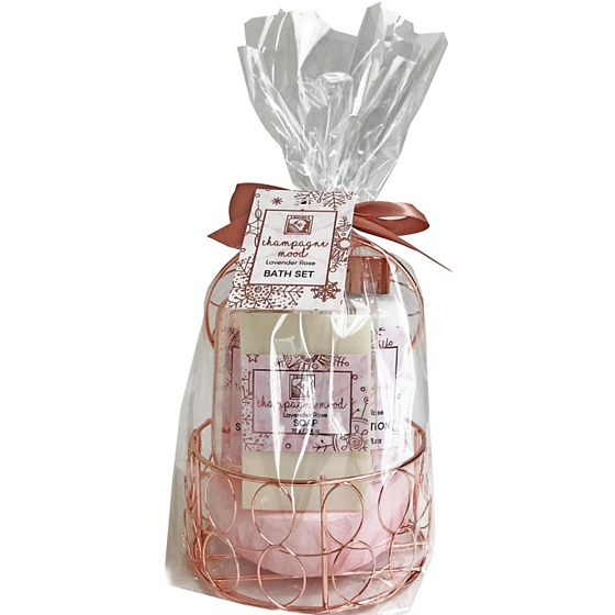 Salsa Collection Champagne Mood Bodylotion 50 ml + Duschgel 100 ml + Seife 30 g, Kosmetikset im Drahtglas