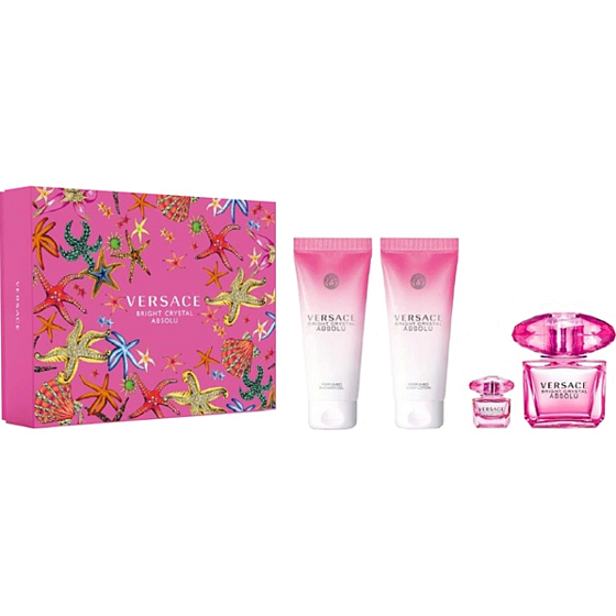 Versace Bright Crystal Absolu Eau de Parfum 90 ml + Bodylotion 100 ml + Duschgel 100 ml + Eau de Parfum Miniatur 5 ml, Geschenkset für Frauen