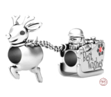 Charm Sterling Silber 925 Santa und Rudolph auf einem Schlitten, Perle auf einem Armband Weihnachten
