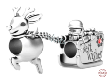 Charm Sterling Silber 925 Santa und Rudolph auf einem Schlitten, Perle auf einem Armband Weihnachten