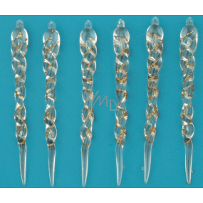 Eiszapfen gold transparent mit Perlenglitter zum Aufhängen von 13 cm 6 Stück