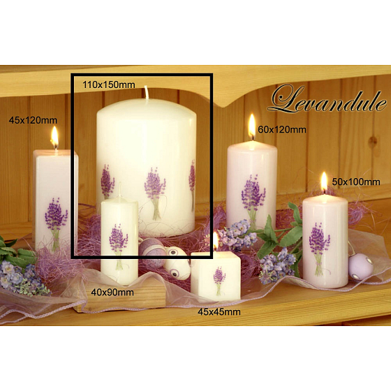Lima Blume Lavendel Duftkerze weiß mit Lavendelaufdruck Zylinder 110 x 150 mm 1 Stück