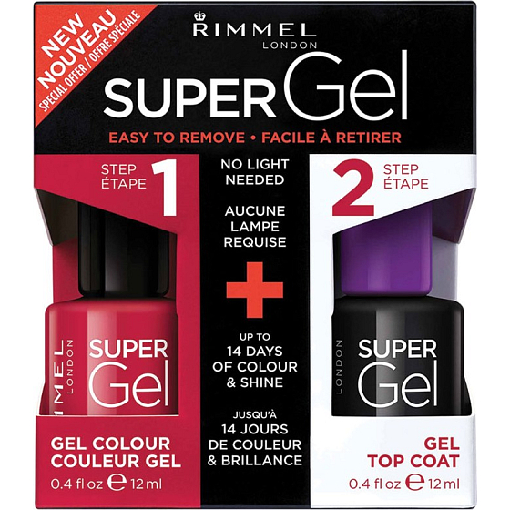 Rimmel London Super Gel von Kate Nagellack 024 Red Ginger 12 ml + Super Gel Decklack Decklack Nagel 001 Transparent 12 ml, Duopack