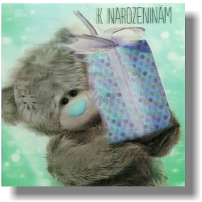 Me to You 3D-Grußkarte Alles Gute zum Geburtstag Bär mit einem blauen Geschenk 15,5 x 15,5 cm