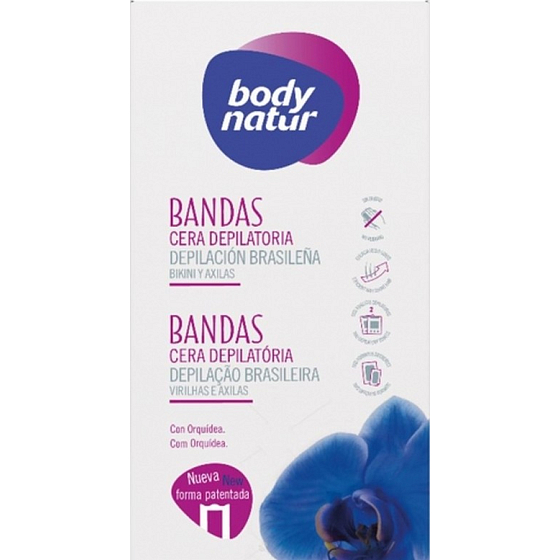 Body Natur Orchid Epilation Wachsbänder für Bikini und Achselhöhle für empfindliche Haut 12 Stück + 5in1 Post-Wipes 2 Stück