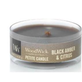 WoodWick Black Amber & Citrus - Kerze mit schwarzem Ambergris und Zitrusduft und zierlichem Holzdocht 31 g