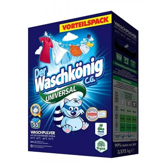 WaschKönig Universal Universalwaschmittel für Weiß- und Feinwäsche 55 Dosen 3,575 kg