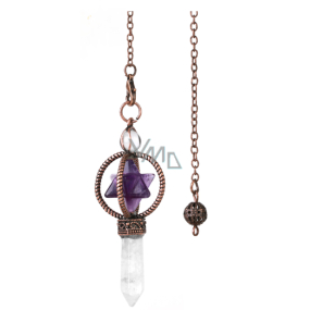 Amethyst Merkaba Pendel + Klarquarz + Bronze, Natursteinanhänger 7,7 cm, Kette ca. 26,5 cm Amethyst Merkaba Pendel + Klarquarz + Bronze, Natursteinanhänger 7,7 cm, Kette ca. 26,5 cm