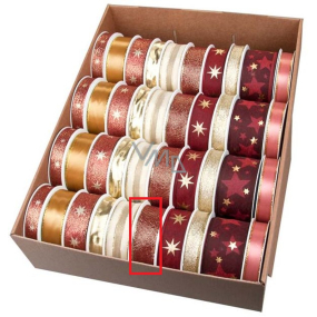 Ditipo Weihnachts-Stoffband mit Draht Dunkelrot, Goldfäden 3 m x 25 mm